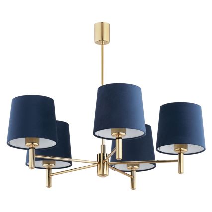 Brilagi - Hanglamp met stang MONTE 5xE27/60W/230V blauw/goud