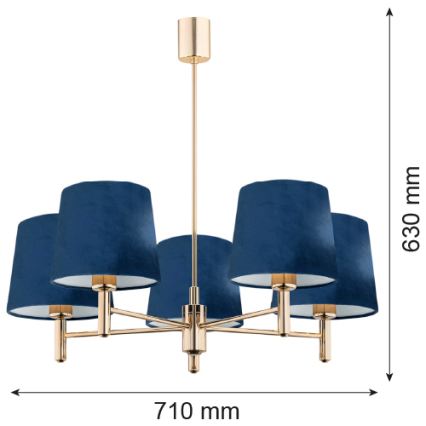 Brilagi - Hanglamp met stang MONTE 5xE27/60W/230V blauw/goud