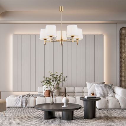 Brilagi - Hanglamp met stang MONTE 5xE27/60W/230V crème/goud
