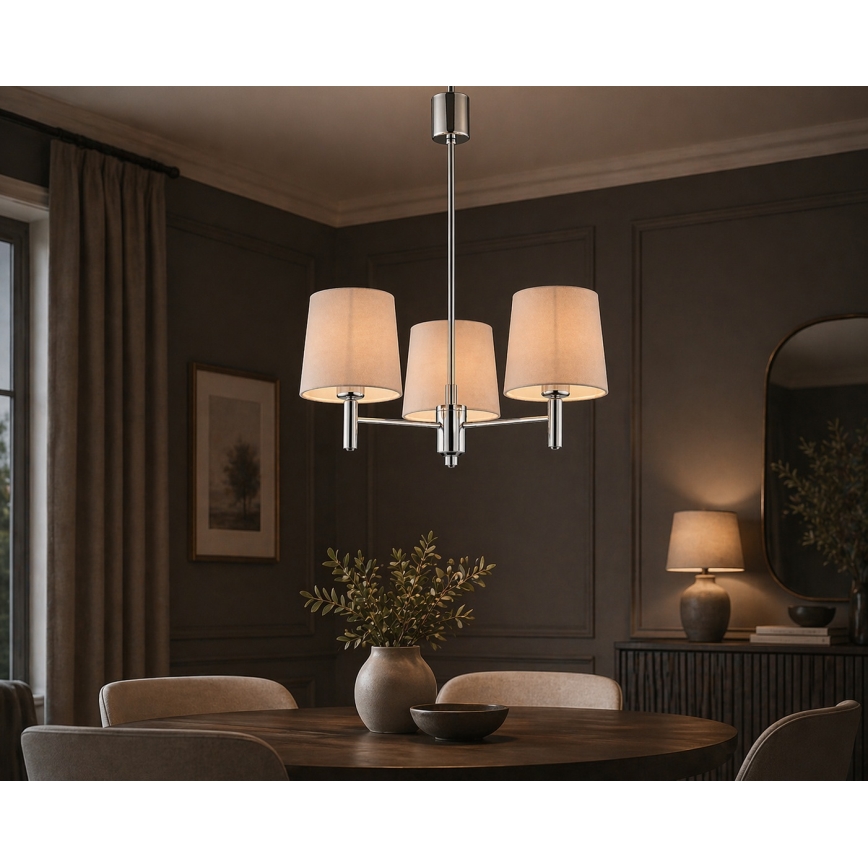 Brilagi - Hanglamp MONTE met staaf 3xE27/15W/230V beige/glanzend chroom