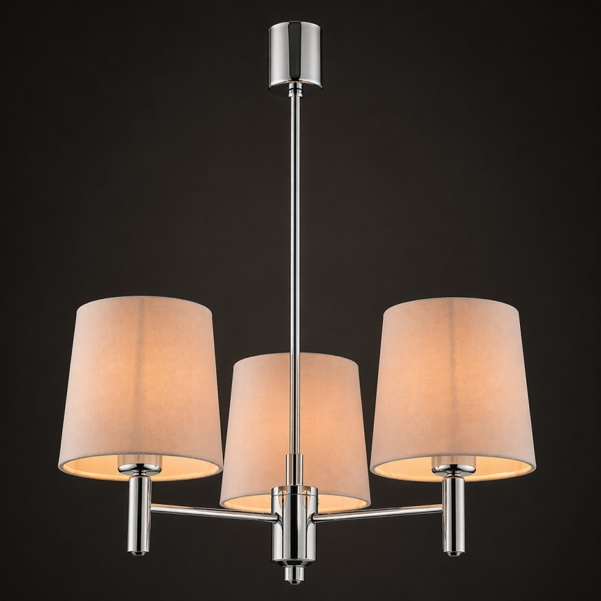 Brilagi - Hanglamp MONTE met staaf 3xE27/15W/230V beige/glanzend chroom