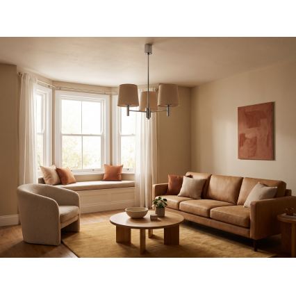 Brilagi - Hanglamp MONTE met staaf 3xE27/60W/230V beige/glanzend chroom
