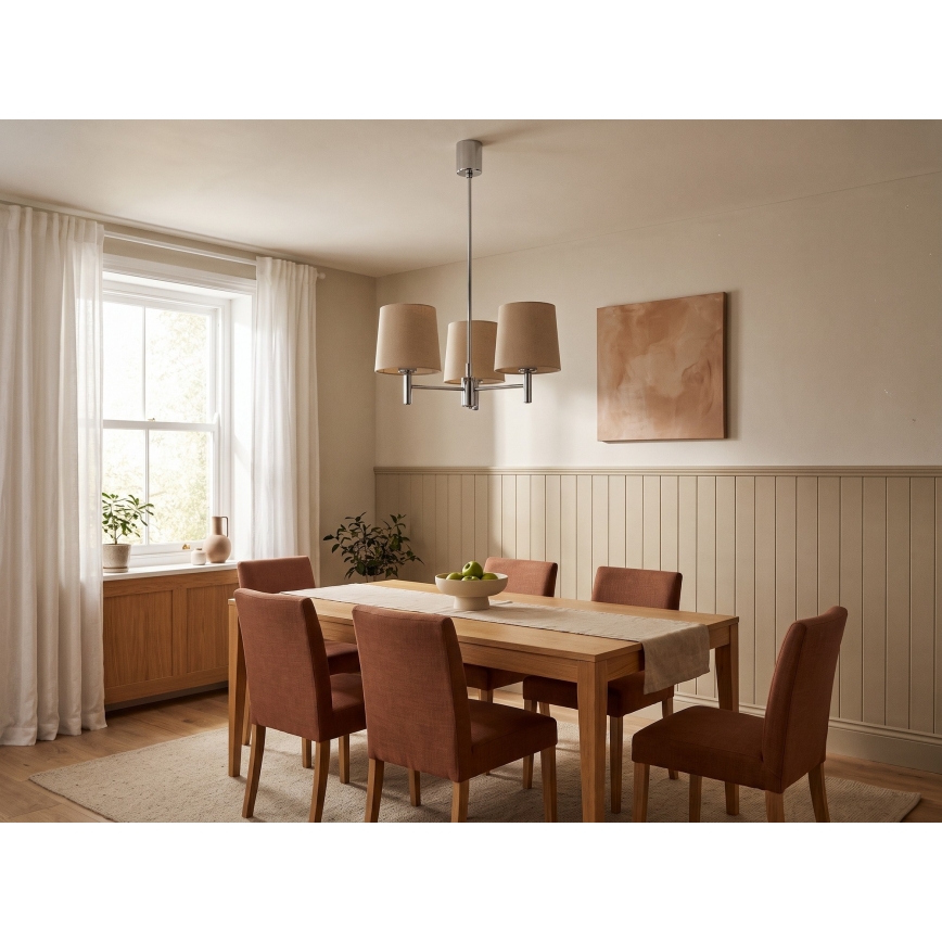 Brilagi - Hanglamp MONTE met staaf 3xE27/60W/230V beige/glanzend chroom