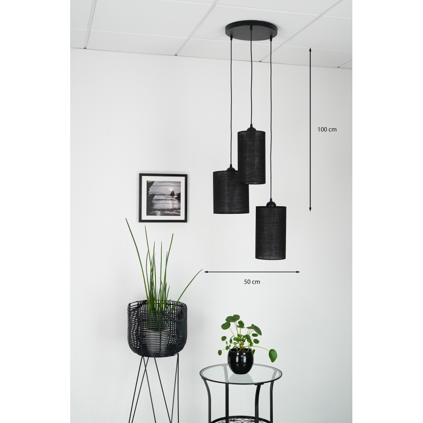Brilagi - Hanglamp aan kabel TUBES 3xE27/15W/230V zwart