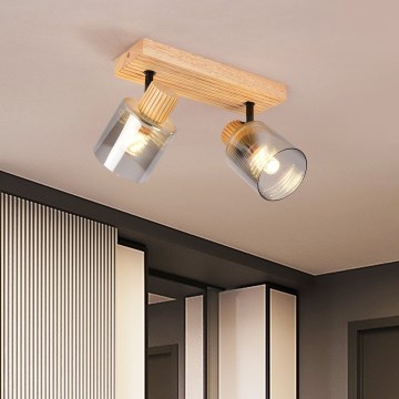 Brilagi - HYGGE spotlamp 2xE14/15W/230V hout/rookglas