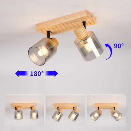 Brilagi - HYGGE spotlamp 2xE14/15W/230V hout/rookglas