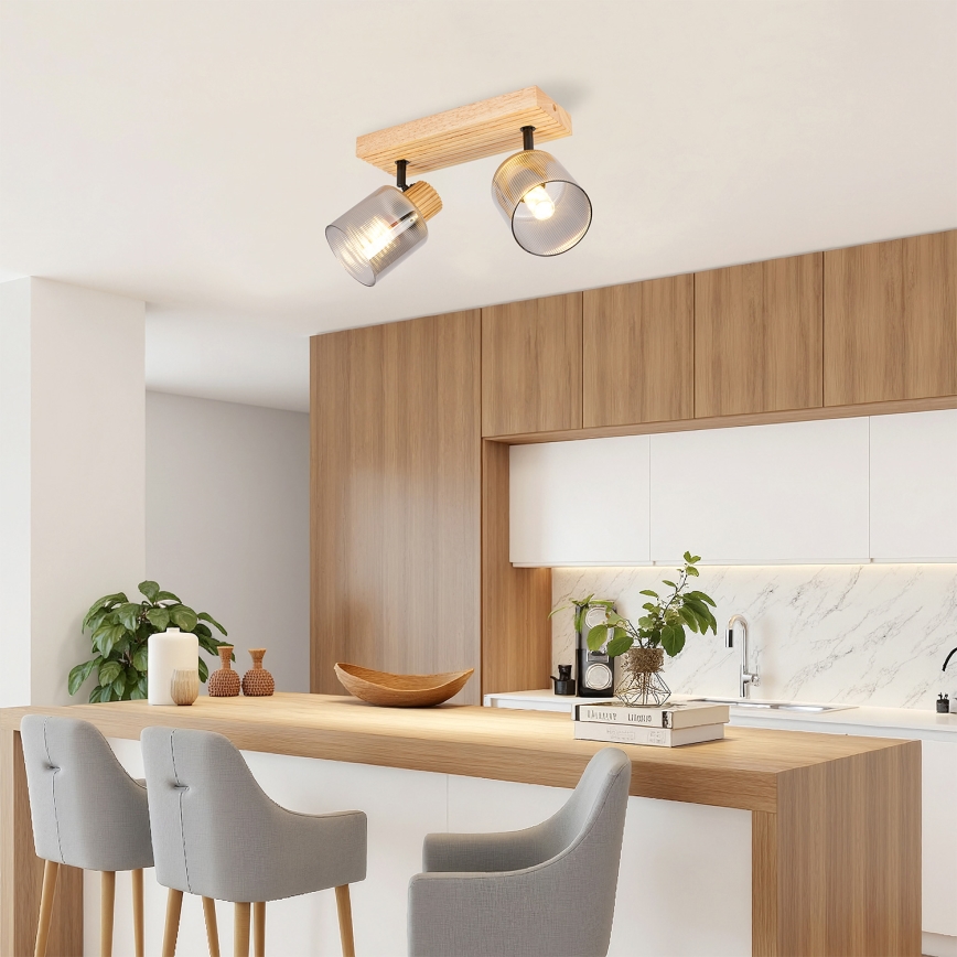 Brilagi - HYGGE spotlamp 2xE14/15W/230V hout/rookglas