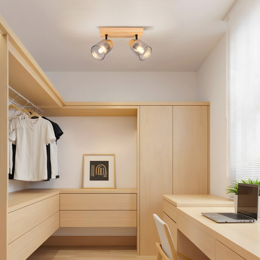 Brilagi - HYGGE spotlamp 2xE14/15W/230V hout/rookglas