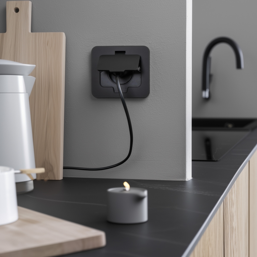 Brilagi - Inbouw vloercontactdoos voor buiten IP55, zwart, rechthoekig