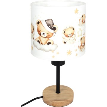 Brilagi - Kinderbureaulamp BOBO WOOD 1xE27/25W/230V eiken/zwart/wit/beertjes