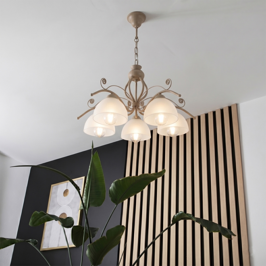 Brilagi - Kroonluchter aan ketting ANTICO MODERN 5xE27/60W/230V beige