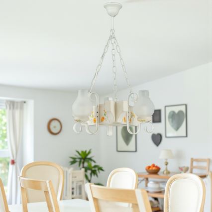 Brilagi - Kroonluchter aan ketting QUEEN 3xE14/40W/230V beuk/crème