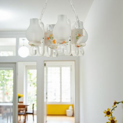 Brilagi - Kroonluchter aan ketting QUEEN 4xE14/40W/230V beuk/crème