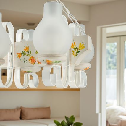 Brilagi - Kroonluchter aan ketting QUEEN 4xE14/40W/230V beuk/crème