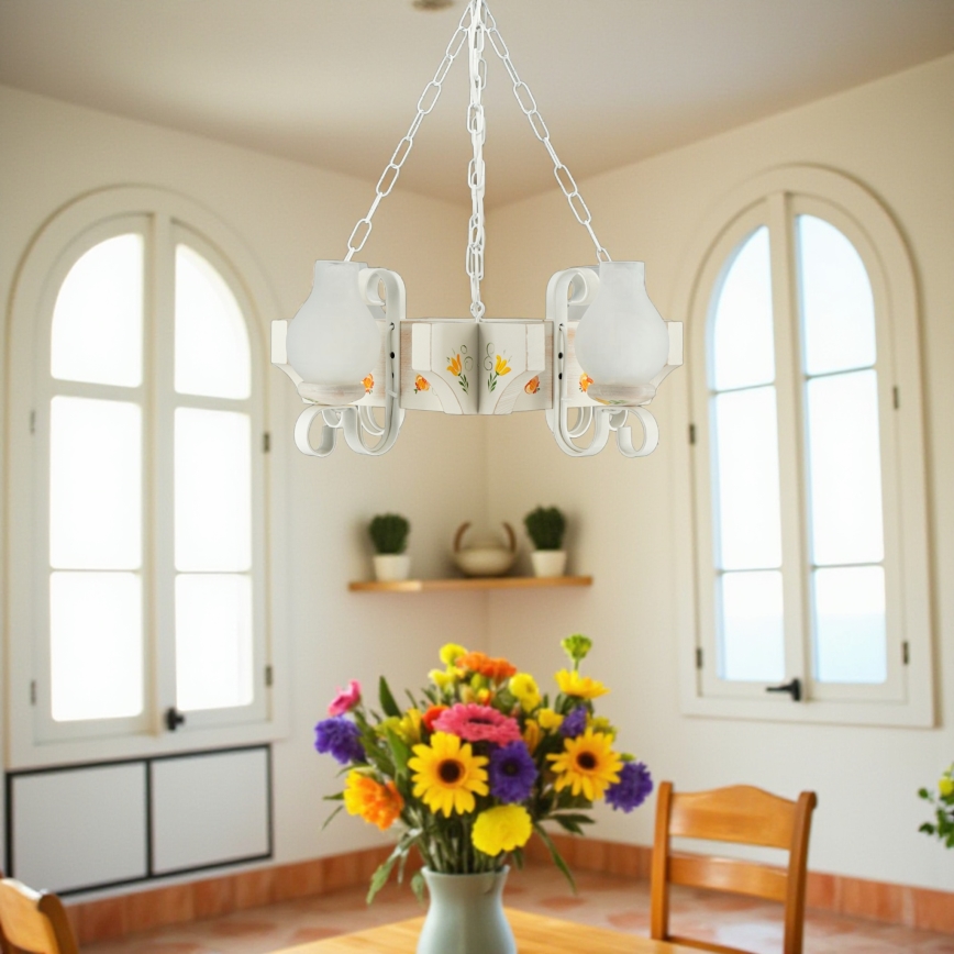 Brilagi - Kroonluchter aan ketting QUEEN 4xE14/40W/230V beuk/crème