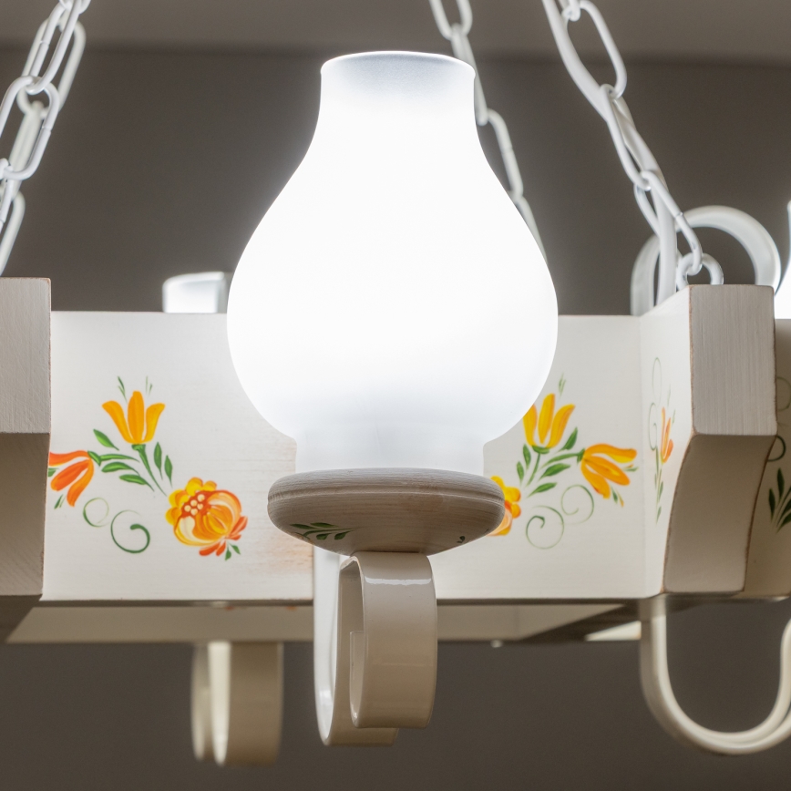 Brilagi - Kroonluchter aan ketting QUEEN 4xE14/40W/230V beuk/crème