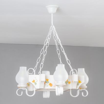 Brilagi - Kroonluchter aan ketting QUEEN 4xE14/40W/230V beuk/crème