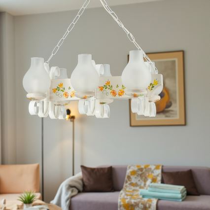 Brilagi - Kroonluchter aan ketting QUEEN 6xE14/40W/230V beuk/crème