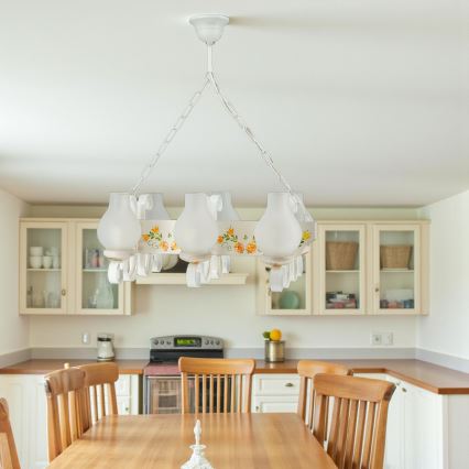 Brilagi - Kroonluchter aan ketting QUEEN 6xE14/40W/230V beuk/crème