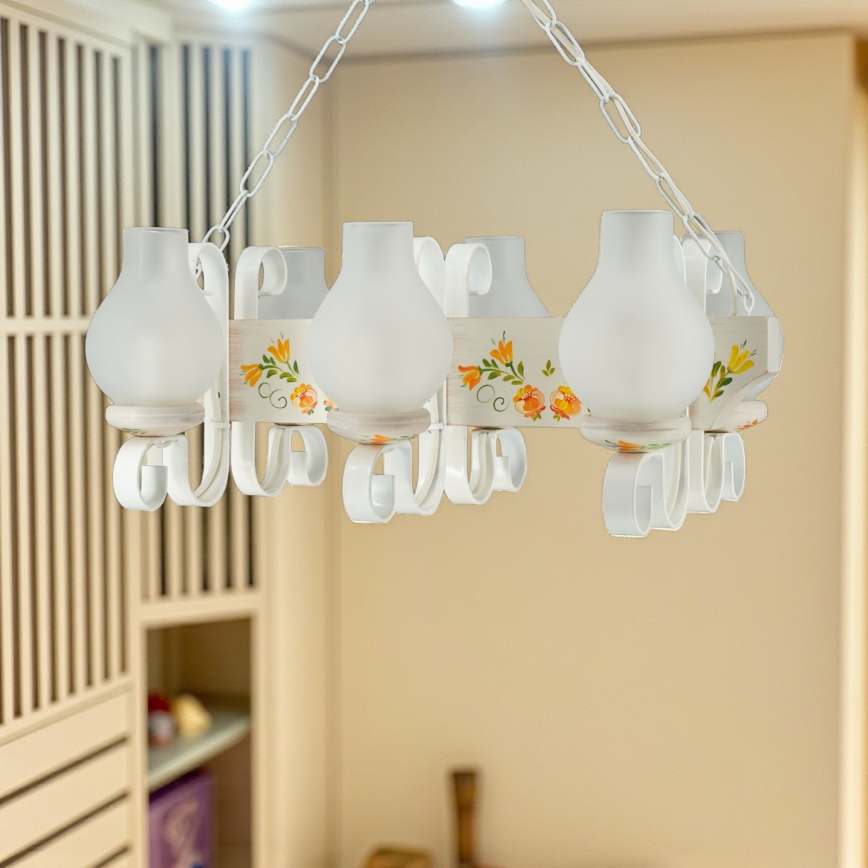 Brilagi - Kroonluchter aan ketting QUEEN 6xE14/40W/230V beuk/crème