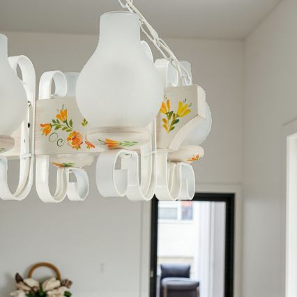 Brilagi - Kroonluchter aan ketting QUEEN 6xE14/40W/230V beuk/crème