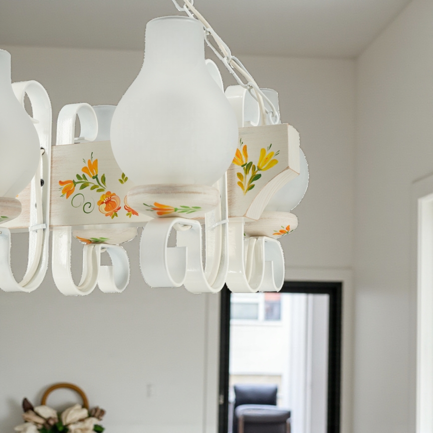 Brilagi - Kroonluchter aan ketting QUEEN 6xE14/40W/230V beuk/crème