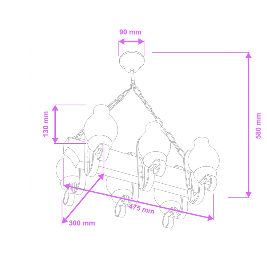 Brilagi - Kroonluchter aan ketting QUEEN 6xE14/40W/230V beuk/crème
