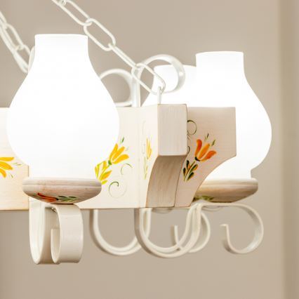 Brilagi - Kroonluchter aan ketting QUEEN 8xE14/40W/230V beuk/crème