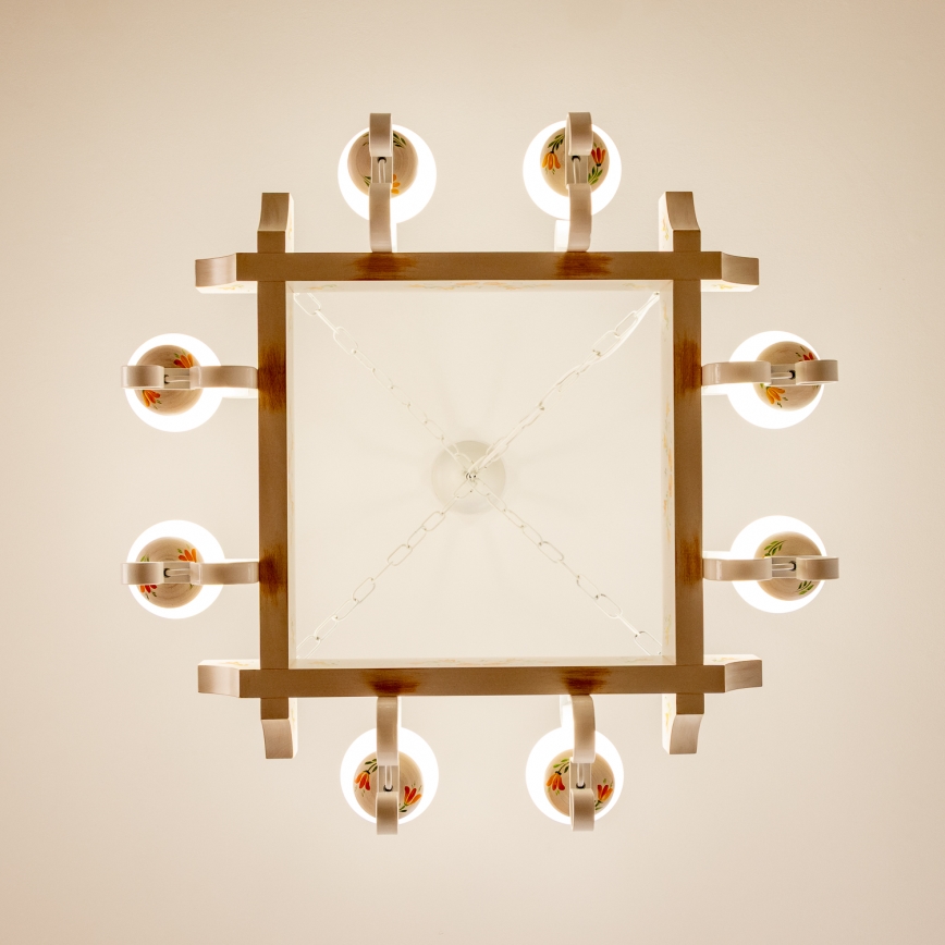 Brilagi - Kroonluchter aan ketting QUEEN 8xE14/40W/230V beuk/crème