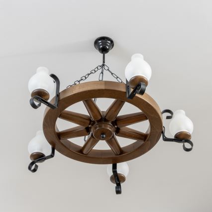 Brilagi - Kroonluchter aan ketting ROATA 5xE14/40W/230V Ø 70 cm beuk/walnoot