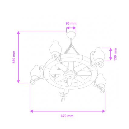Brilagi - Kroonluchter aan ketting ROATA 5xE14/40W/230V Ø 70 cm beuk/walnoot