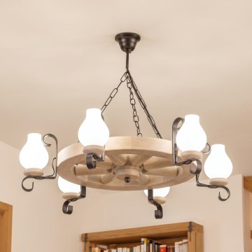 Brilagi - Kroonluchter aan ketting ROATA 6xE14/40W/230V eiken