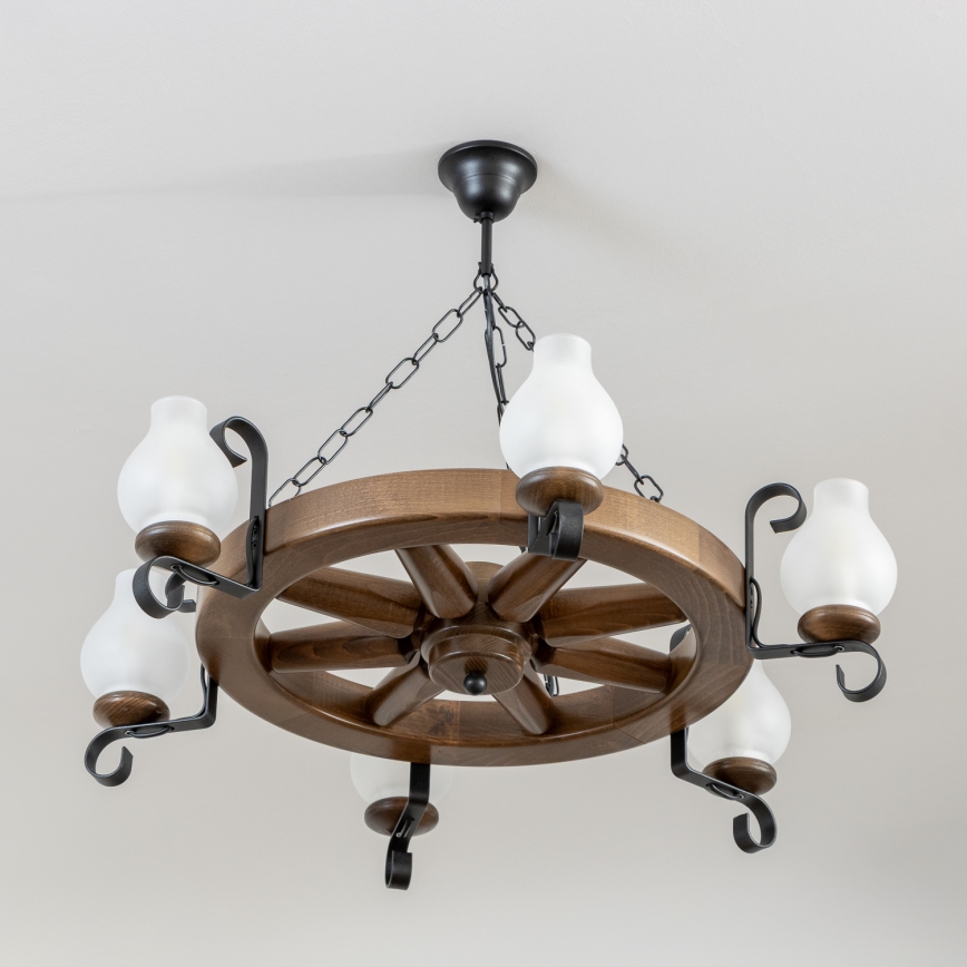 Brilagi - Kroonluchter aan ketting ROATA 6xE14/40W/230V Ø 70 cm beuk/walnoot