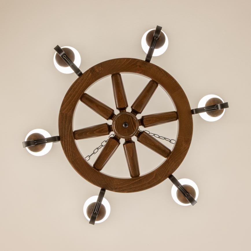 Brilagi - Kroonluchter aan ketting ROATA 6xE14/40W/230V Ø 70 cm beuk/walnoot