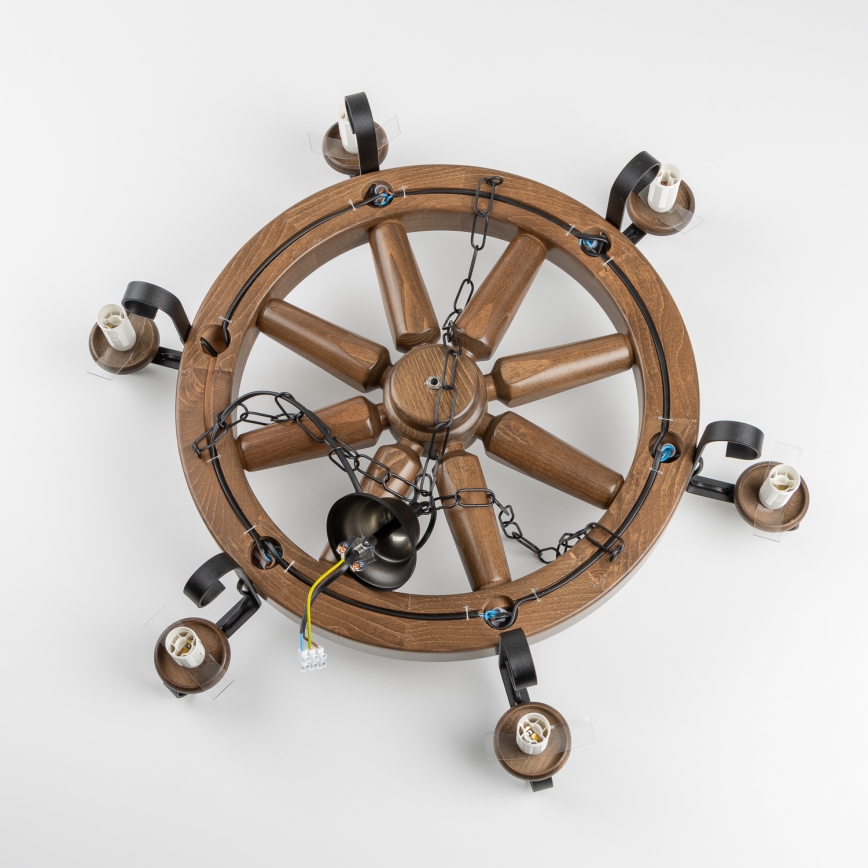 Brilagi - Kroonluchter aan ketting ROATA 6xE14/40W/230V Ø 70 cm beuk/walnoot