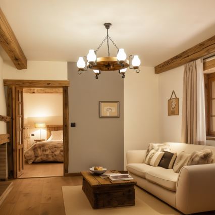 Brilagi - Kroonluchter aan ketting ROATA 6xE14/40W/230V Ø 70 cm van beuk