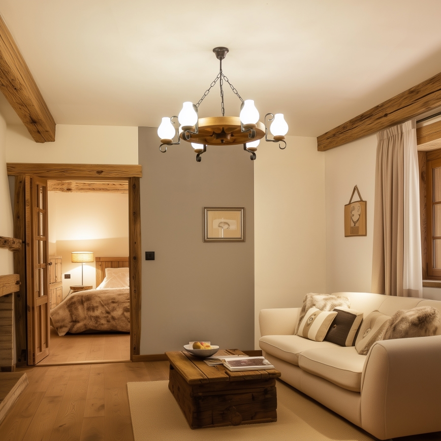 Brilagi - Kroonluchter aan ketting ROATA 6xE14/40W/230V Ø 70 cm van beuk