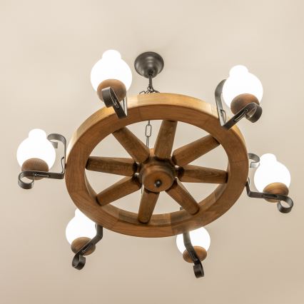 Brilagi - Kroonluchter aan ketting ROATA 6xE14/40W/230V Ø 70 cm van beuk