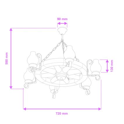 Brilagi - Kroonluchter aan ketting ROATA 6xE14/40W/230V Ø 70 cm van beuk