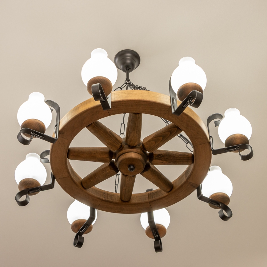 Brilagi - Kroonluchter aan ketting ROATA 8xE14/40W/230V Ø 70 cm beukenhout