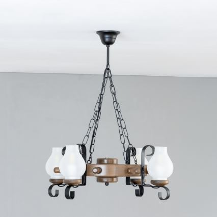 Brilagi - Kroonluchter aan ketting TIMONA 4xE14/40W/230V Ø 50 cm beuk/walnoot