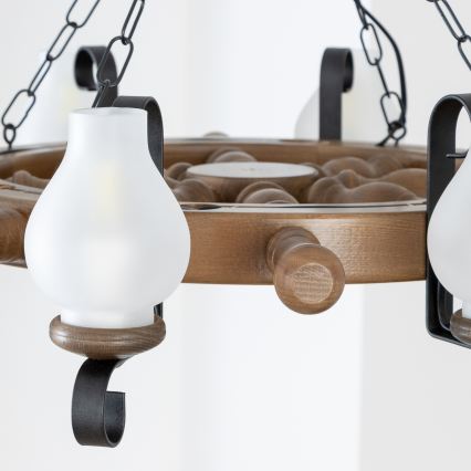 Brilagi - Kroonluchter aan ketting TIMONA 8xE14/40W/230V Ø 70 cm beuk/walnoot