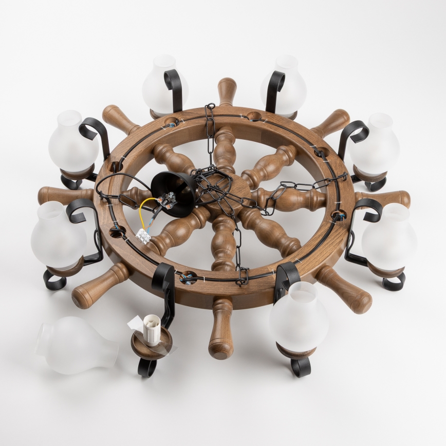 Brilagi - Kroonluchter aan ketting TIMONA 8xE14/40W/230V Ø 70 cm beuk/walnoot