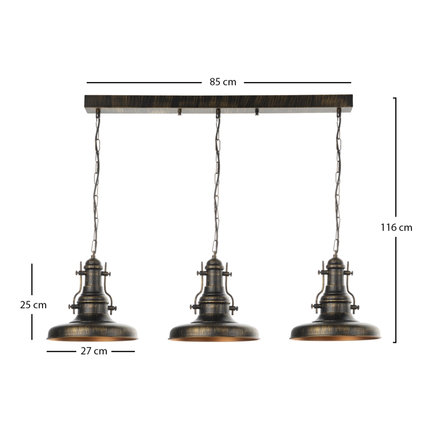 Brilagi - Kroonluchter met ketting PYRONIC 3xE27/40W/230V brons/patina