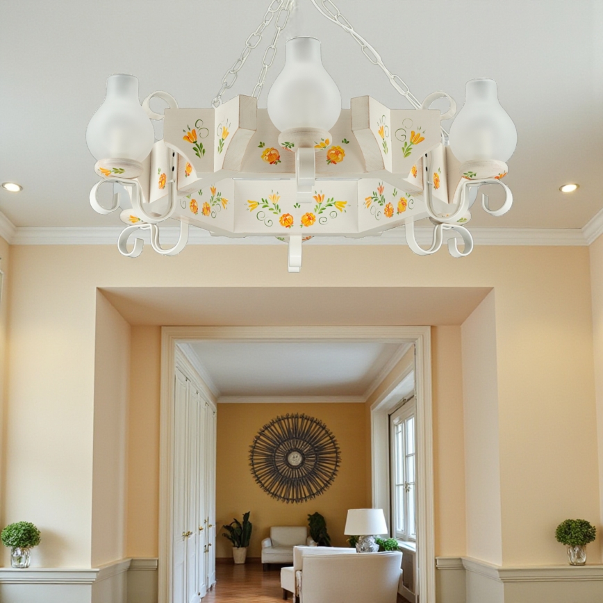 Brilagi - Kroonluchter met ketting QUEEN 6xE14/40W/230V beuk/crème