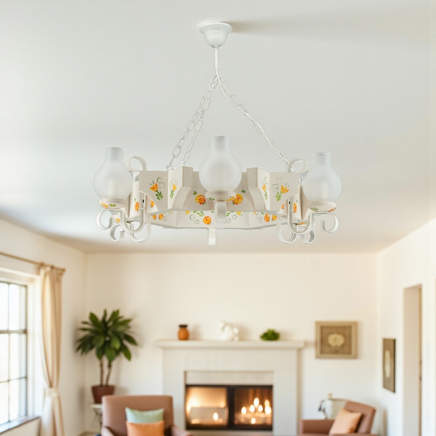 Brilagi - Kroonluchter met ketting QUEEN 6xE14/40W/230V beuk/crème