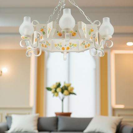 Brilagi - Kroonluchter met ketting QUEEN 6xE14/40W/230V beuk/crème