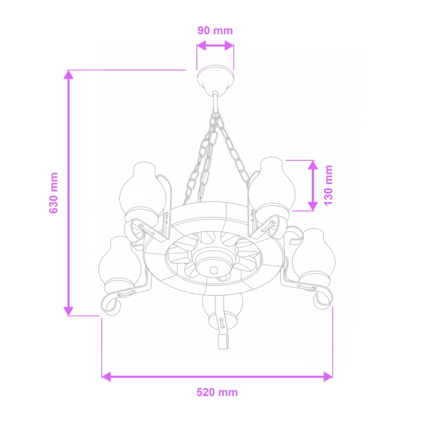 Brilagi - Kroonluchter met ketting ROATA 5xE14/40W/230V pr. 50 cm beukenhout