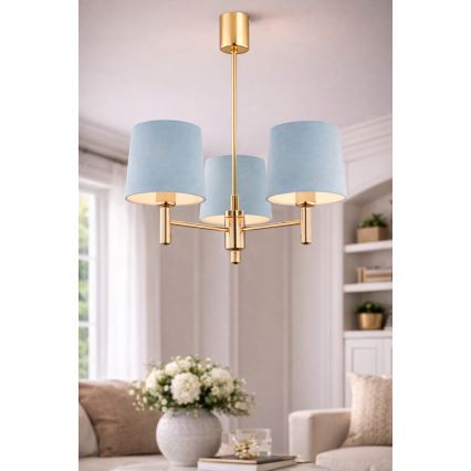 Brilagi - Kroonluchter met staaf MONTE 3xE27/15W/230V blauw/goud