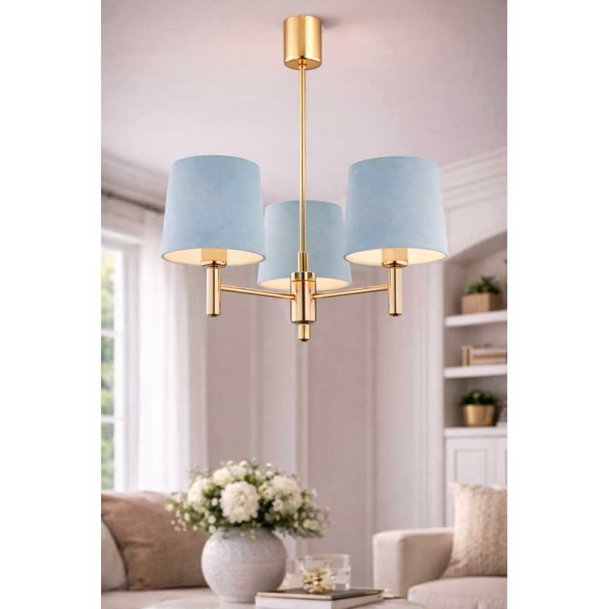 Brilagi - Kroonluchter met staaf MONTE 3xE27/15W/230V blauw/goud